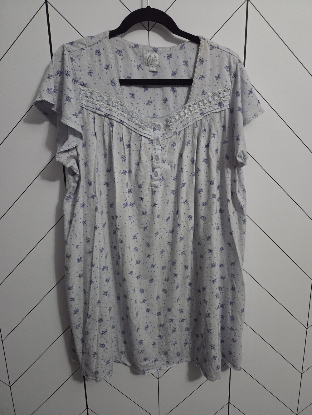 Aria Floral Flutter Sleeve Jersey Nightgown in Lilac Purple, Plus 1X
